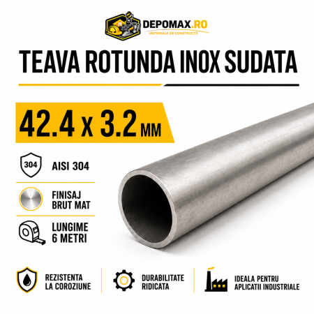 Teava rotunda inox sudata AISI 304, 42.4 x 3.2 mm, 6 metri